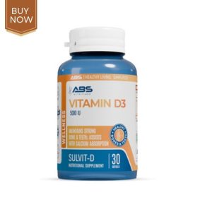Image of a bottle of Vitamin D3 supplements with sunlight and greenery in the background.