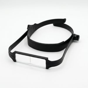 Hands-free magnifying glasses side angle showing strap and lens